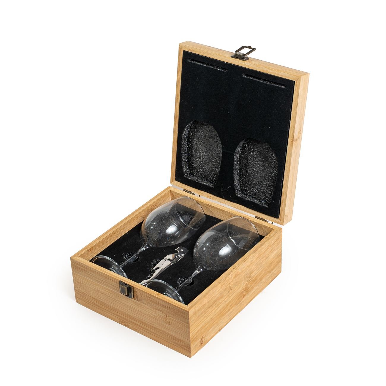 Set de Vino en Caja de Bambú (2 Copas)
